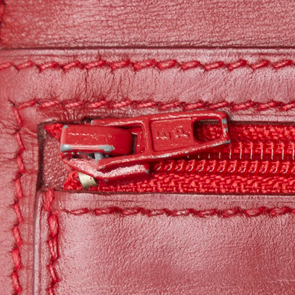 エルメス ベアン クラシック  長財布 レッド ボックスカーフ レディース HERMES 【中古】