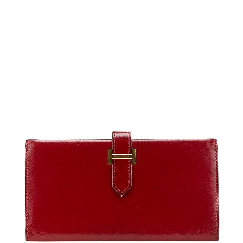 エルメス ベアン クラシック  長財布 レッド ボックスカーフ レディース HERMES 【中古】