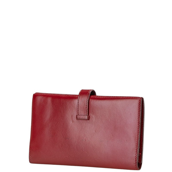 エルメス ベアン クラシック  長財布 レッド ボックスカーフ レディース HERMES 【中古】