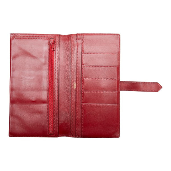 エルメス ベアン クラシック  長財布 レッド ボックスカーフ レディース HERMES 【中古】