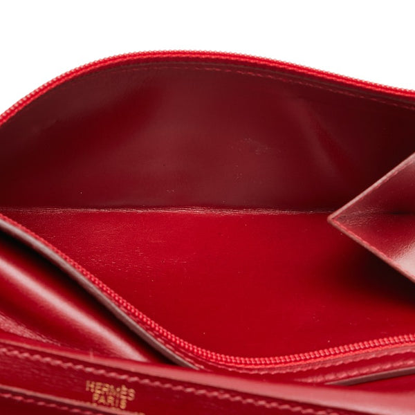 エルメス ベアン クラシック  長財布 レッド ボックスカーフ レディース HERMES 【中古】