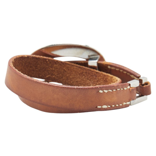 エルメス ブレスレット バングル S ブラウン シルバー レザー メタル レディース HERMES 【中古】
