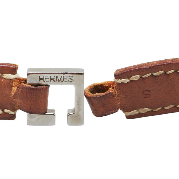 エルメス ブレスレット バングル S ブラウン シルバー レザー メタル レディース HERMES 【中古】