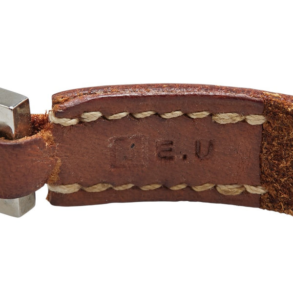 エルメス ブレスレット バングル S ブラウン シルバー レザー メタル レディース HERMES 【中古】