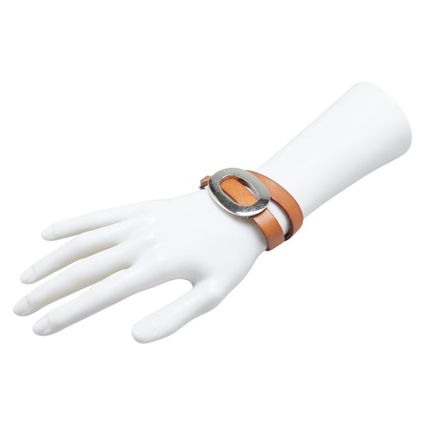エルメス ブレスレット バングル S ブラウン シルバー レザー メタル レディース HERMES 【中古】