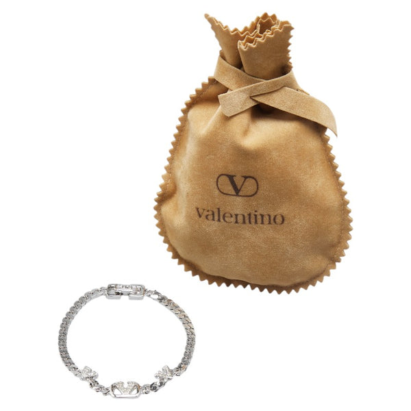 ヴァレンティノ Vロゴ ラインストーン チェーン ブレスレット シルバー メタル レディース VALENTINO 【中古】