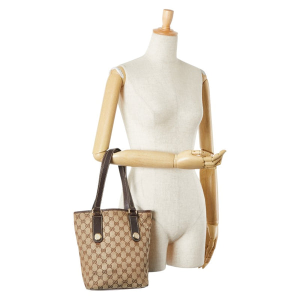 グッチ GGキャンバス トートバッグ 153361 ベージュ ブラウン キャンバス レザー レディース GUCCI 【中古】