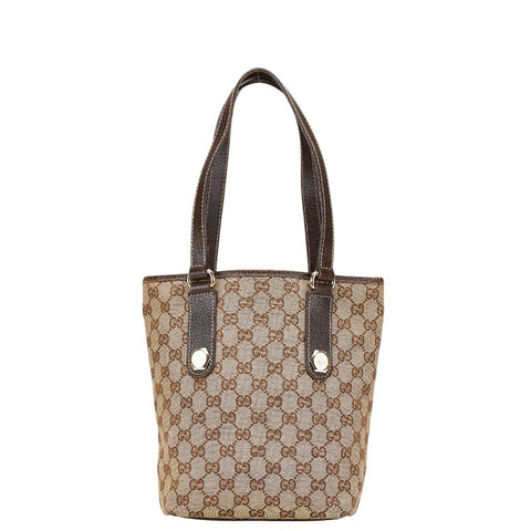 グッチ GGキャンバス トートバッグ 153361 ベージュ ブラウン キャンバス レザー レディース GUCCI 【中古】