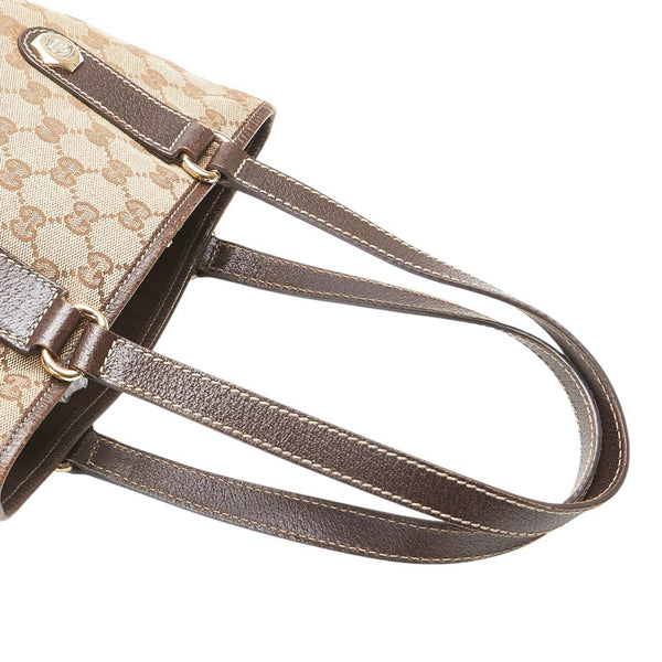 グッチ GGキャンバス トートバッグ 153361 ベージュ ブラウン キャンバス レザー レディース GUCCI 【中古】