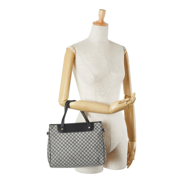 セリーヌ マカダム トートバッグ ネイビー キャンバス レザー レディース CELINE 【中古】