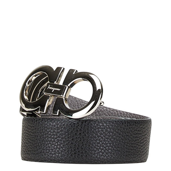 サルヴァトーレフェラガモ ガンチーニ リバーシブル ベルト ブラック グレー レザー メンズ Salvatore Ferragamo 【中古】
