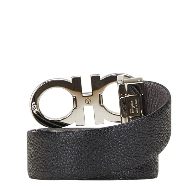 サルヴァトーレフェラガモ ガンチーニ リバーシブル ベルト ブラック グレー レザー メンズ Salvatore Ferragamo 【中古】