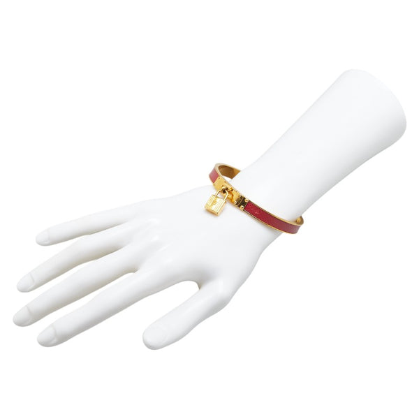 エルメス ケリーバングル カデナ モチーフ バングル ゴールド ブラウン メッキ レザー レディース HERMES 【中古】