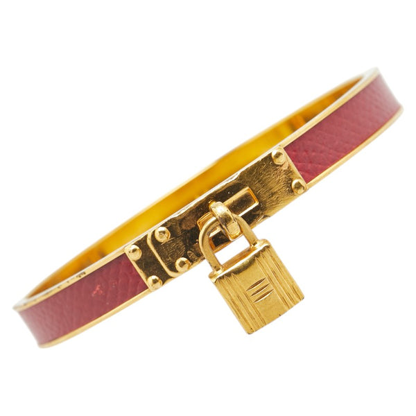 エルメス ケリーバングル カデナ モチーフ バングル ゴールド ブラウン メッキ レザー レディース HERMES 【中古】