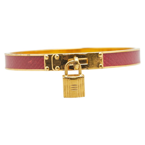 エルメス ケリーバングル カデナ モチーフ バングル ゴールド ブラウン メッキ レザー レディース HERMES 【中古】