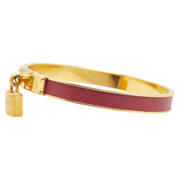 エルメス ケリーバングル カデナ モチーフ バングル ゴールド ブラウン メッキ レザー レディース HERMES 【中古】