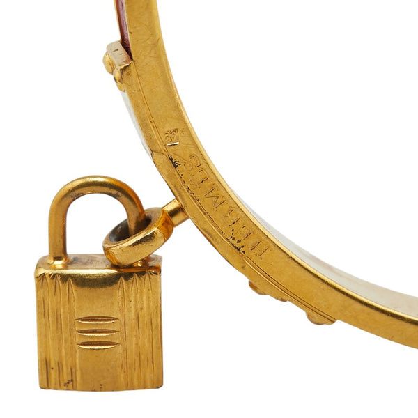 エルメス ケリーバングル カデナ モチーフ バングル ゴールド ブラウン メッキ レザー レディース HERMES 【中古】