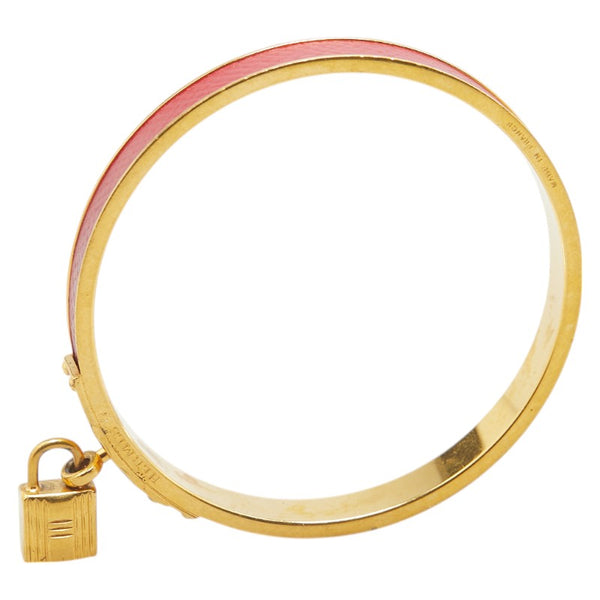 エルメス ケリーバングル カデナ モチーフ バングル ゴールド ブラウン メッキ レザー レディース HERMES 【中古】