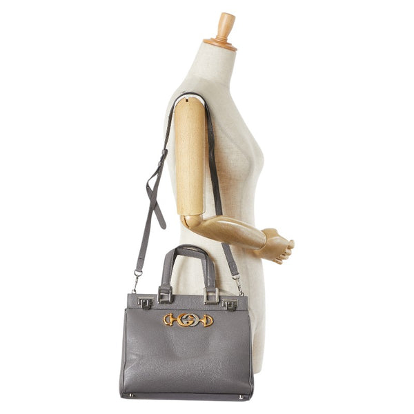 グッチ ズゥミ スモール ハンドバッグ ショルダーバッグ 2WAY 569712 グレー レザー レディース GUCCI 【中古】