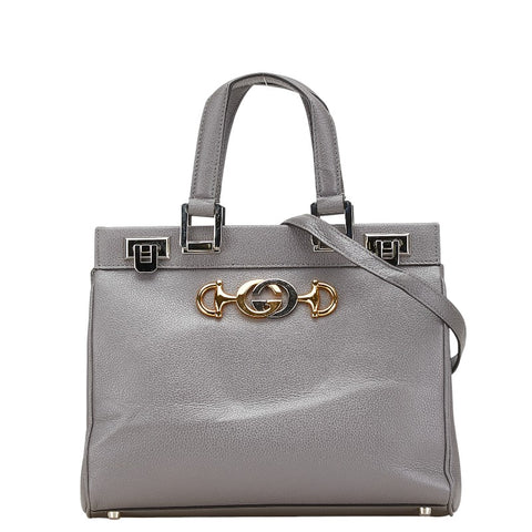 グッチ ズゥミ スモール ハンドバッグ ショルダーバッグ 2WAY 569712 グレー レザー レディース GUCCI 【中古】