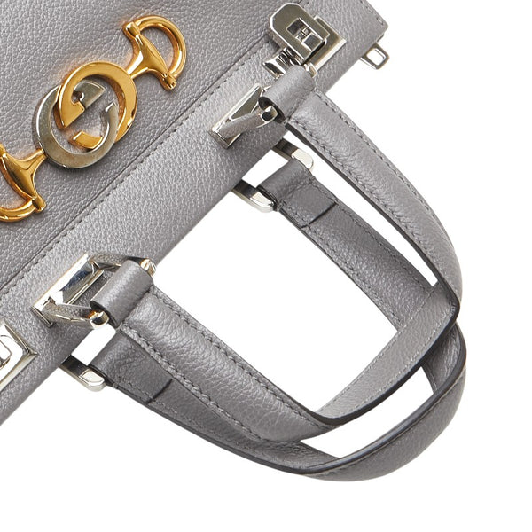 グッチ ズゥミ スモール ハンドバッグ ショルダーバッグ 2WAY 569712 グレー レザー レディース GUCCI 【中古】