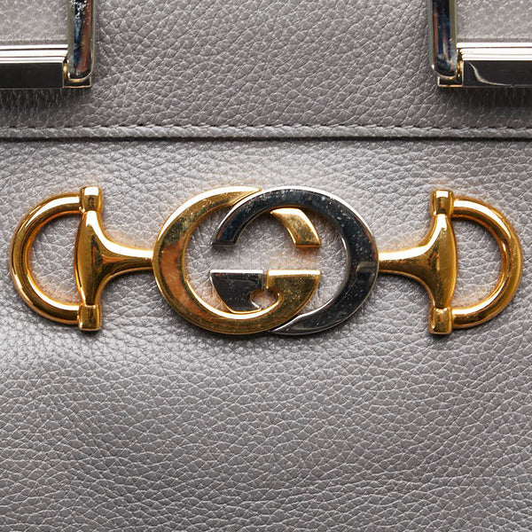 グッチ ズゥミ スモール ハンドバッグ ショルダーバッグ 2WAY 569712 グレー レザー レディース GUCCI 【中古】