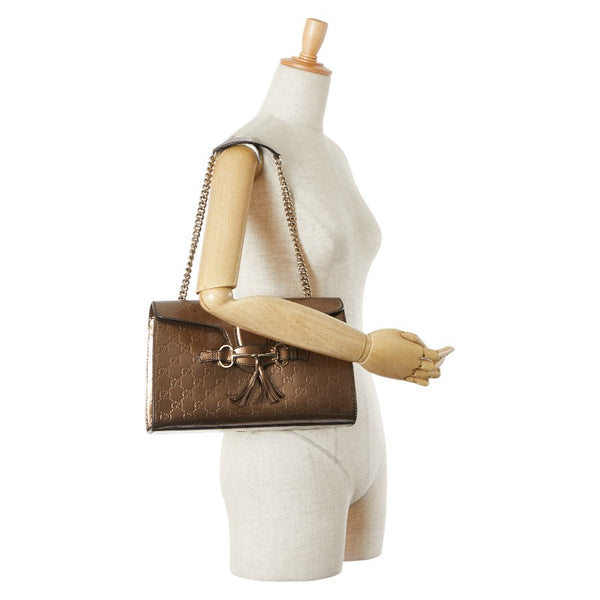 グッチ グッチシマ エミリー チェーン ワンショルダーバッグ 295402 ブラウン ゴールド レザー レディース GUCCI 【中古】