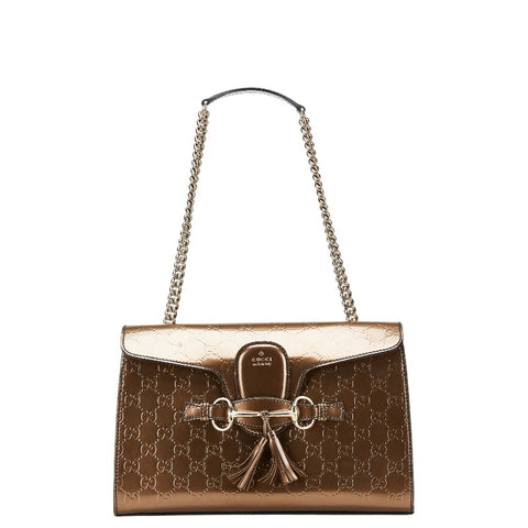 グッチ グッチシマ エミリー チェーン ワンショルダーバッグ 295402 ブラウン ゴールド レザー レディース GUCCI 【中古】