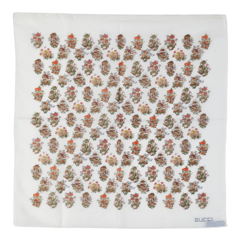 グッチ キノコ スカーフ ハンカチ ホワイト マルチカラー コットン レディース GUCCI 【中古】