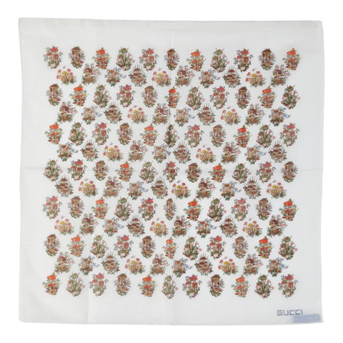 グッチ キノコ スカーフ ハンカチ ホワイト マルチカラー コットン レディース GUCCI 【中古】