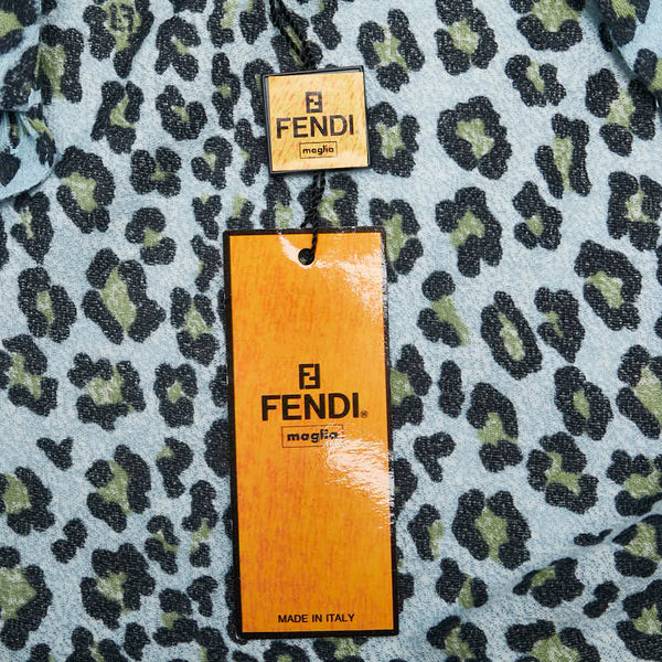 フェンディ FF ヒョウ柄 レオパード シャツ サイズ：L ライトブルー マルチカラー レーヨン レディース FENDI 【中古】