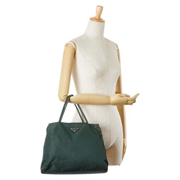 プラダ 三角ロゴプレート トートバッグ グリーン ナイロン レディース PRADA 【中古】