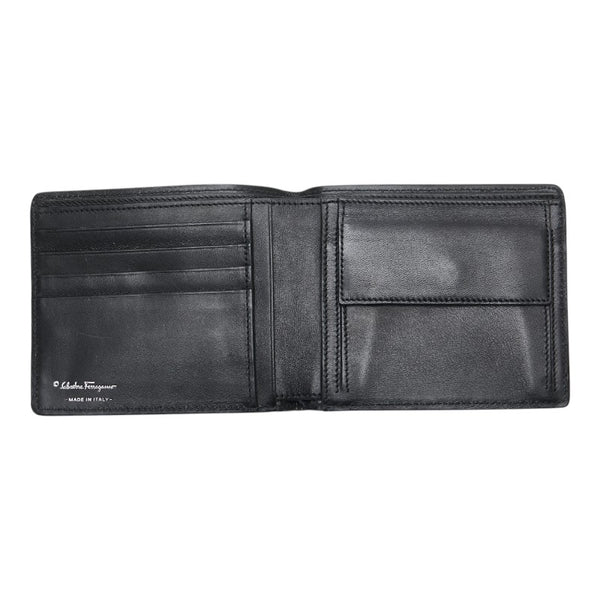 サルヴァトーレフェラガモ 二つ折り財布 ブラック レザー メンズ Salvatore Ferragamo 【中古】