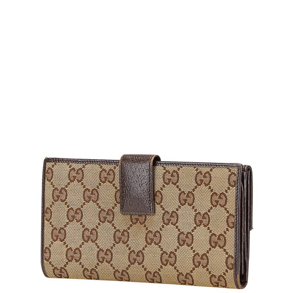 グッチ GGキャンバス ロゴプレート 長財布 112715 ベージュ ブラウン キャンバス レザー レディース GUCCI 【中古】