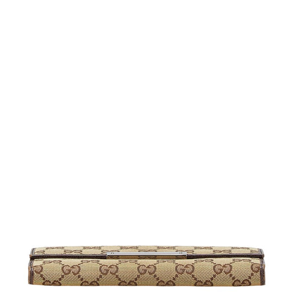 グッチ GGキャンバス ロゴプレート 長財布 112715 ベージュ ブラウン キャンバス レザー レディース GUCCI 【中古】