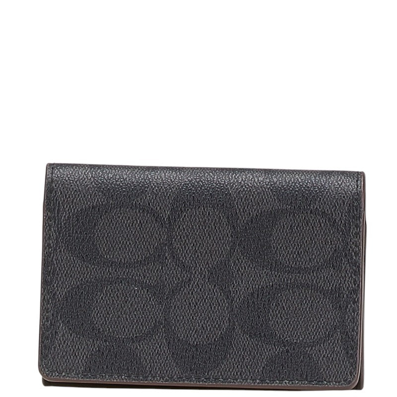 コーチ シグネチャー 名刺入れ ブラック PVC レザー レディース COACH 【中古】