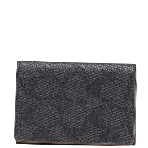 コーチ シグネチャー 名刺入れ ブラック PVC レザー レディース COACH 【中古】