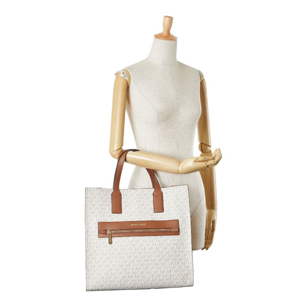 マイケルコース シグネチャー ハンドバッグ トートバッグ 35T0GY9T3B ホワイト ブラウン PVC レザー レディース Michael Kors 【中古】