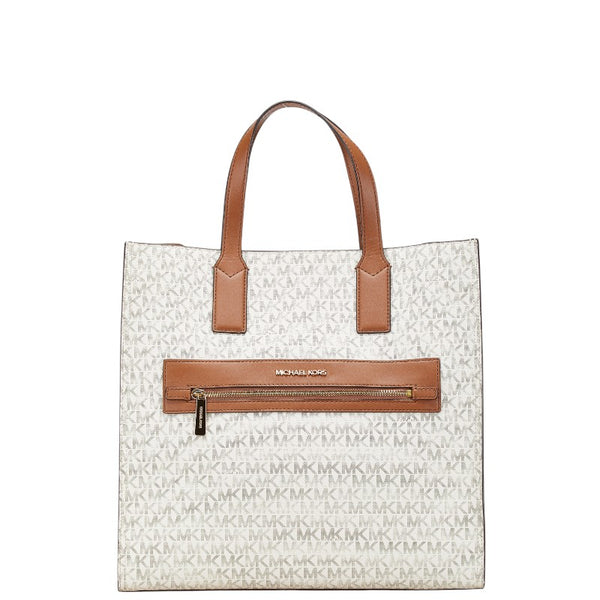 マイケルコース シグネチャー ハンドバッグ トートバッグ 35T0GY9T3B ホワイト ブラウン PVC レザー レディース Michael Kors 【中古】