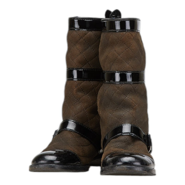 シャネル ココマーク キルティング ブーツ サイズ：35 1/2 C ブラウン ブラック ムートン パテントレザー レディース CHANEL 【中古】