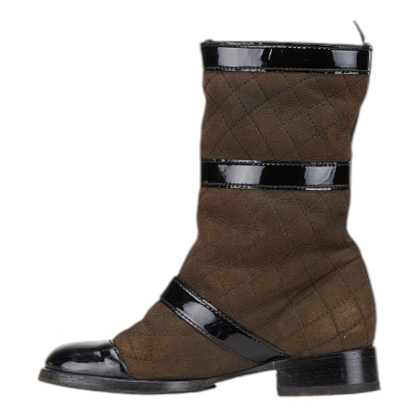 シャネル ココマーク キルティング ブーツ サイズ：35 1/2 C ブラウン ブラック ムートン パテントレザー レディース CHANEL 【中古】