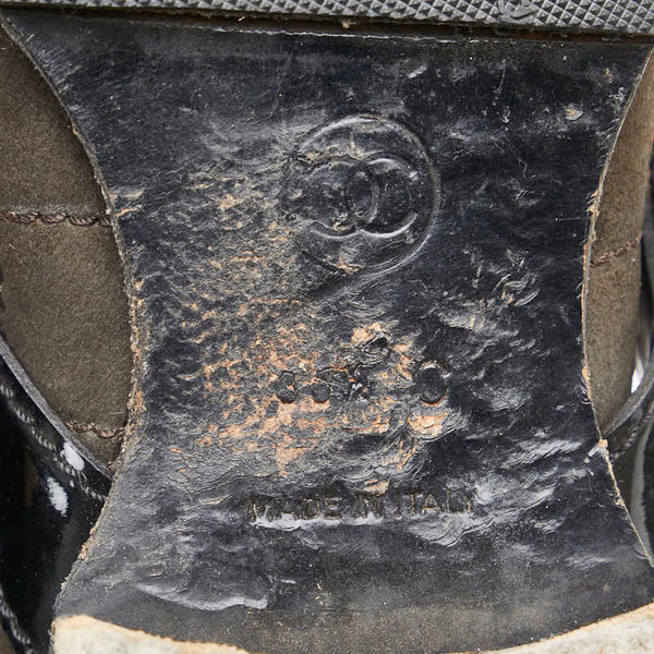 シャネル ココマーク キルティング ブーツ サイズ：35 1/2 C ブラウン ブラック ムートン パテントレザー レディース CHANEL 【中古】