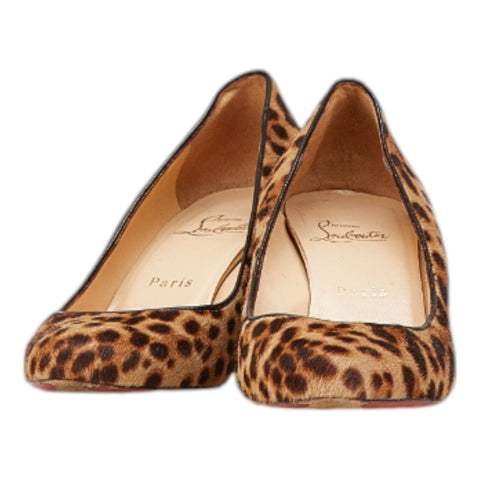 クリスチャンルブタン レオパード パンプス ハイヒール サイズ：37 1/2 ベージュ ブラウン ハラコ レディース Christian Louboutin 【中古】