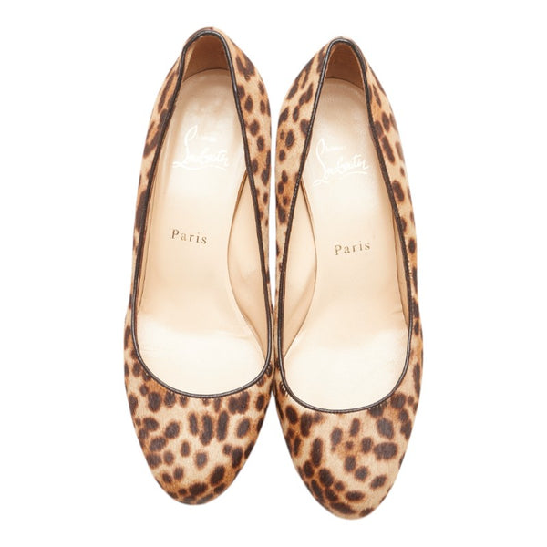 クリスチャンルブタン レオパード パンプス ハイヒール サイズ：37 1/2 ベージュ ブラウン ハラコ レディース Christian Louboutin 【中古】