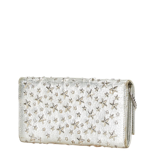 ジミーチュウ スタッズ 星 チェーン ウォレット 長財布 シルバー レザー レディース JIMMY CHOO 【中古】