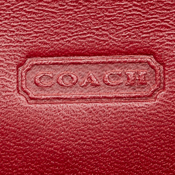 コーチ シグネチャー 二つ折り財布 ベージュ レッド キャンバス レザー レディース COACH 【中古】