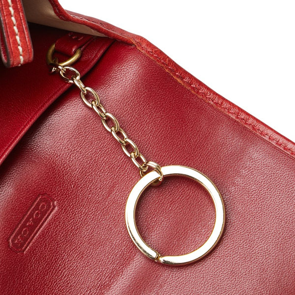 コーチ シグネチャー 二つ折り財布 ベージュ レッド キャンバス レザー レディース COACH 【中古】