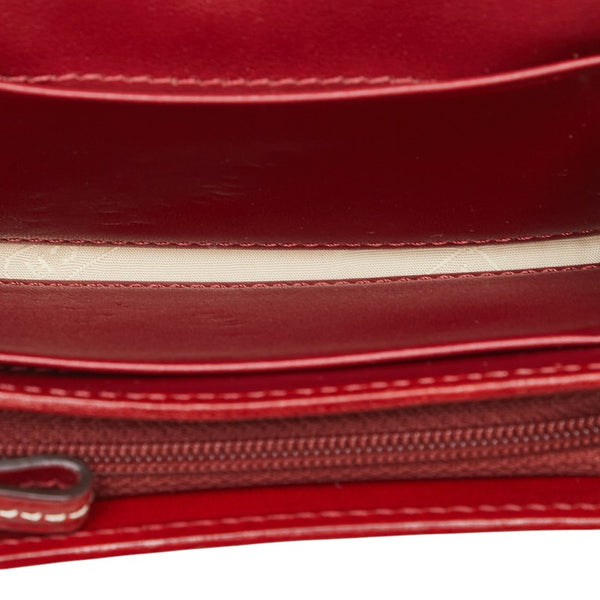 コーチ シグネチャー 二つ折り財布 ベージュ レッド キャンバス レザー レディース COACH 【中古】