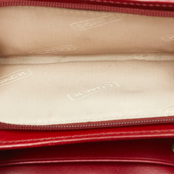 コーチ シグネチャー 二つ折り財布 ベージュ レッド キャンバス レザー レディース COACH 【中古】