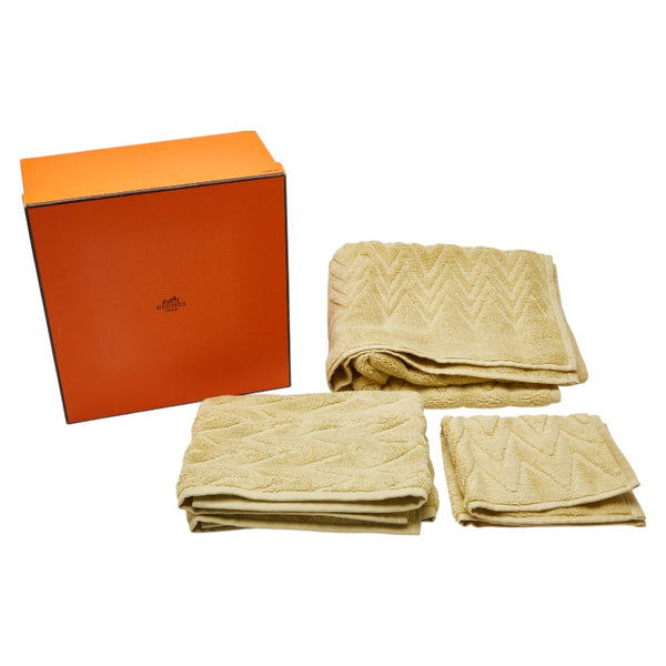 エルメス ハンドタオル バスタオル フェイスタオル 3点セット ライトグリーン イエロー系 コットン レディース HERMES 【中古】